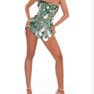 Sequin Strapless Mini Dress in Emerald Green
